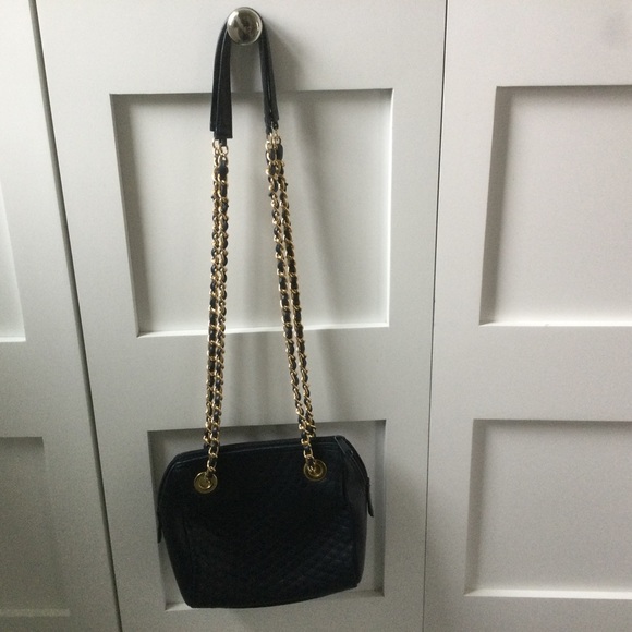 Quilted Navy Faux Leather Gold Chain Strap Purse - Picture 2 of 6
